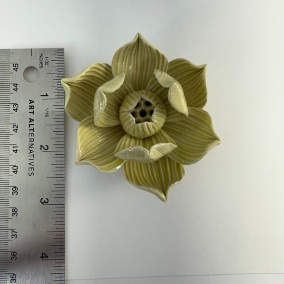 Lotus Flower Incense Holder 3" Yellow Mustard Thailand Meditation Buddhism Altar - Picture 4 of 4